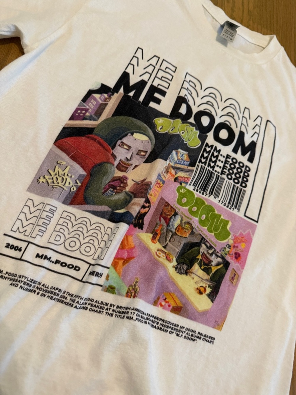 White Tee with MF DOOM Multicolor Comic Panel Print
